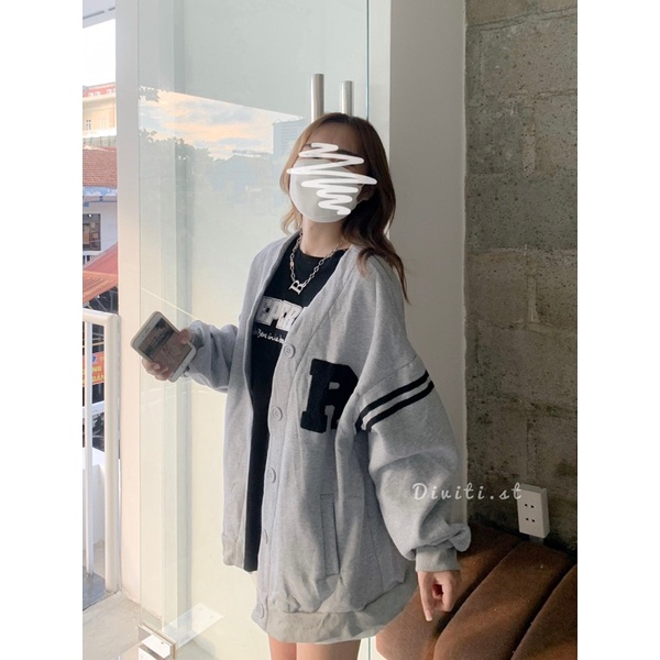 Áo khoác cardigan R 513 vải nỉ bông dày, áo to rộng lên dáng đẹp