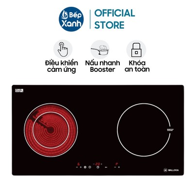 [TRẢ GÓP 0%] Bếp điện từ 2 vùng nấu Malloca MH-02IR - Linh kiện Châu Âu, Bảo hành 3 năm tại nhà