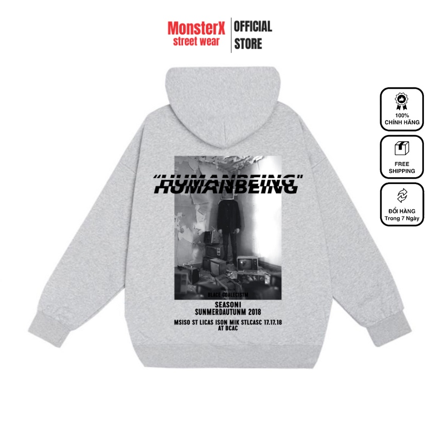 Áo hoodie nỉ bông Monster X Street Human Beeing nam nữ form rộng thu đông Local Brand