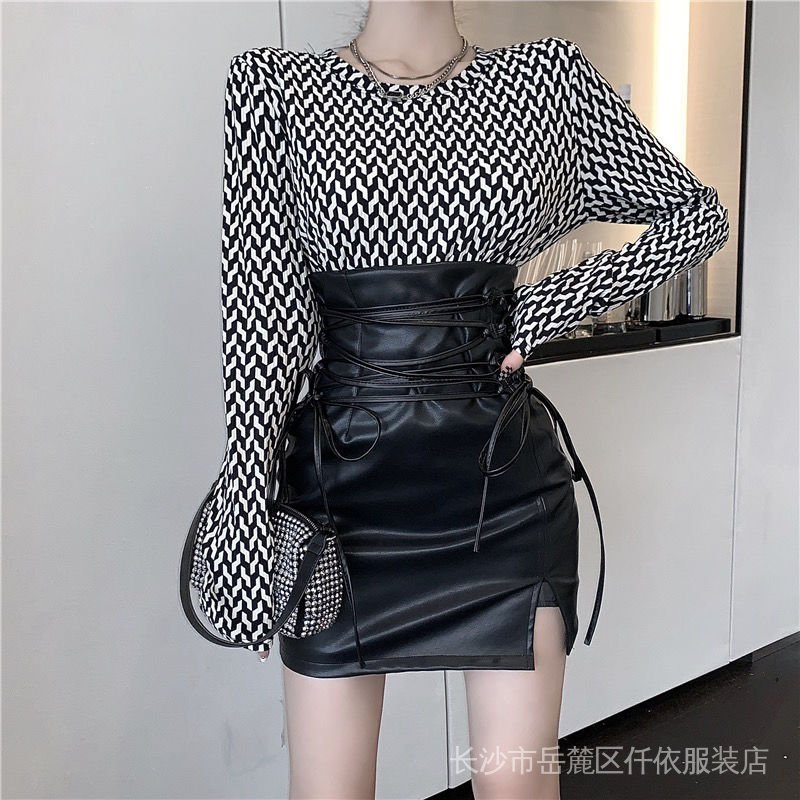 Chân Váy Da PU Lưng Cao Thời Trang Thu Đông Dành Cho Nữ