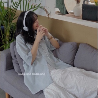 Áo sơ mi cộc tay kẻ xốp tone pastel Hàn Quốc Bazic one