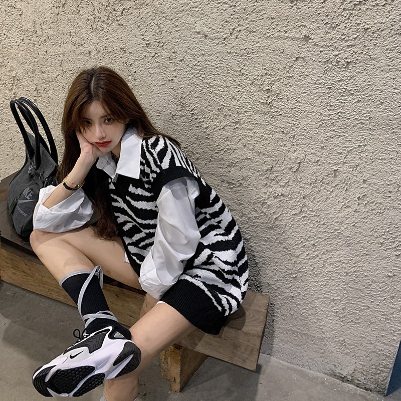 Áo Sweater Dệt Kim Không Tay Dáng Dài Họa Tiết Ngựa Vằn Cá Tính Thời Trang | BigBuy360 - bigbuy360.vn