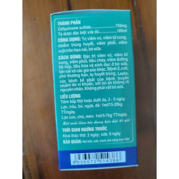 Lọ 20ml Cef 750 công ty Marphavet dùng trong thú y