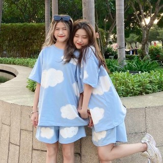 Sét bộ đồ nam nữ in đám mây siêu cute , chất thun cotton co giãn , thoáng mát tp
