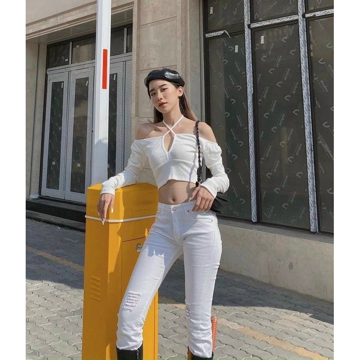 Áo Trễ Vai Tay Dài Thun Gân