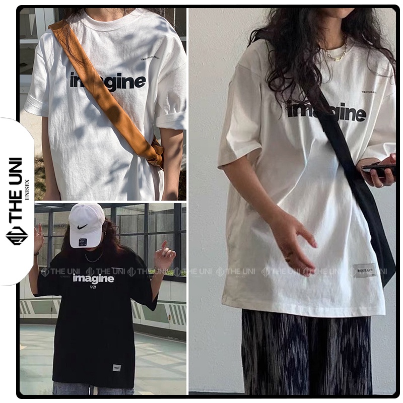 Áo Thun Tay Lỡ Form Rộng Dáng Unisex Nam Nữ Mặc Lớp Nhóm Couple Áo Thun In Chữ Image