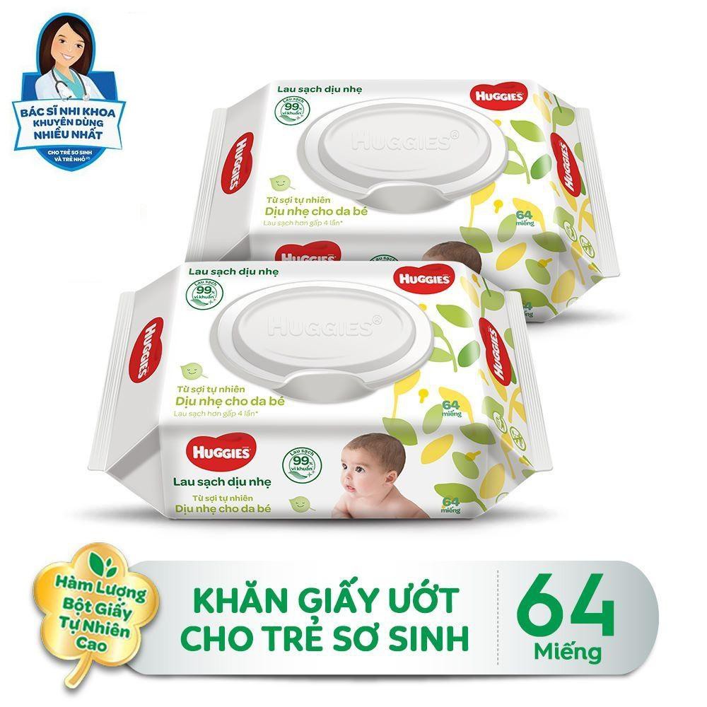 1 Gói Khăn Ướt Dịu Nhẹ Cho Trẻ Sơ Sinh Huggies (64 Tờ) không mùi