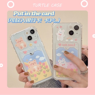 Ốp lưng iphone ốp Điện Thoại Họa Tiết Gấu Dễ Thương Kèm Ngăn Đựng Thẻ Cho iPhone 14 13 12 11 PROMAX XS XR XSMAX SE2020 6 7 8