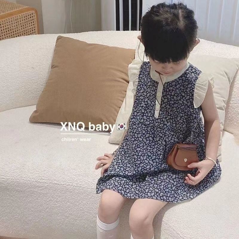 Bộ Đầm Công Chúa Mùa Hè Sát Nách Bằng Cotton Trơn Thoải Mái In Họa Tiết Hoa Thời Trang Phong Cách Hàn Quốc Cho Bé Gái 5 Tuổi