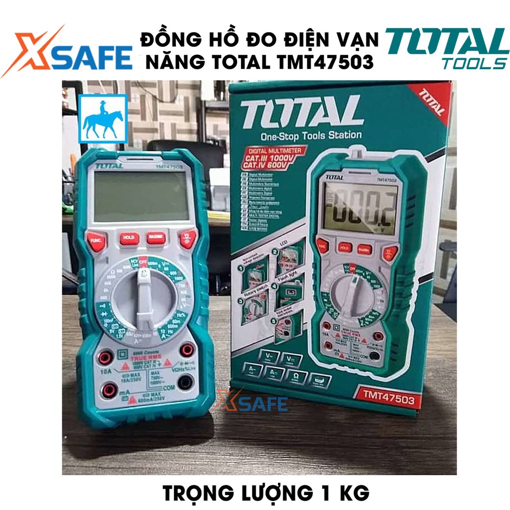 Đồng hồ đo điện vạn năng TOTAL TMT47503 Thiết bị đo điện cầm tay màn hình LCD 6000 số đếm, có đèn nền, đèn chiếu sáng