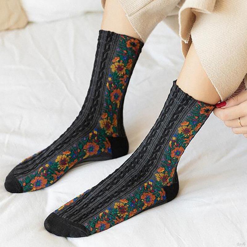 Vớ cotton cổ cao họa tiết thổ cẩm nhiều màu sắc xinh xắn dễ thương