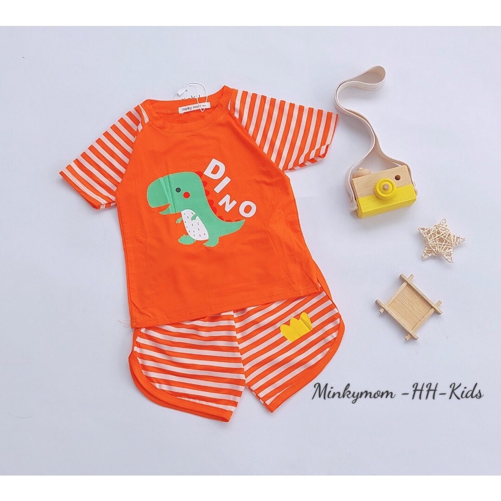 Bộ cộc tay Minky Mom thun lạnh phối sọc dệt cho bé