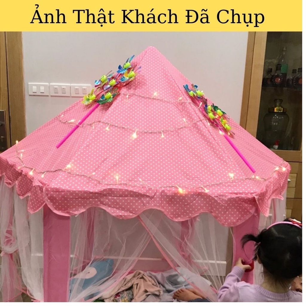 Lều Công Chúa Cho Bé Kiểu Dáng Lục Giác Hàn Quốc Có Rèm Che [Đèn Hoa Tuyết Dài 4m