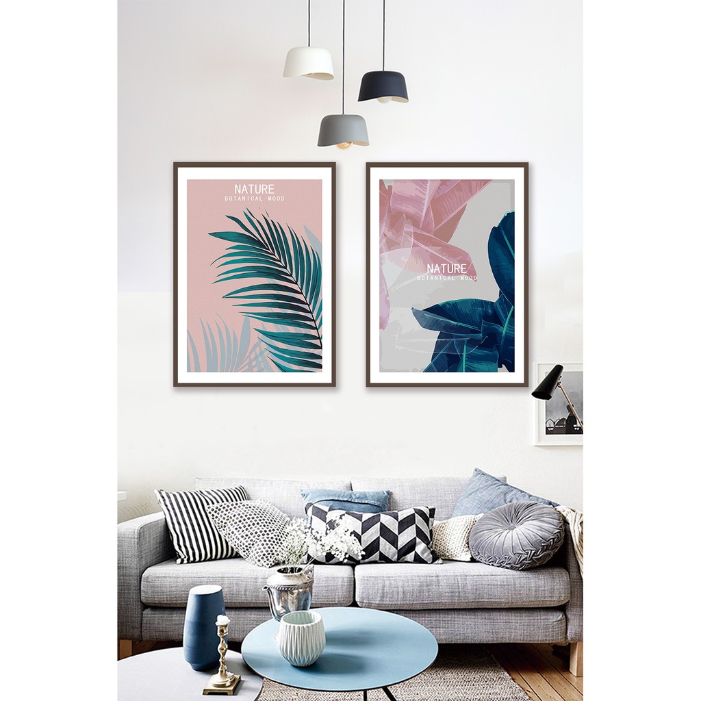 Bộ 2 tranh canvas treo tường lá cây nhiệt đới sắc màu IB1 - 35 x 50 cm x 2 tranh