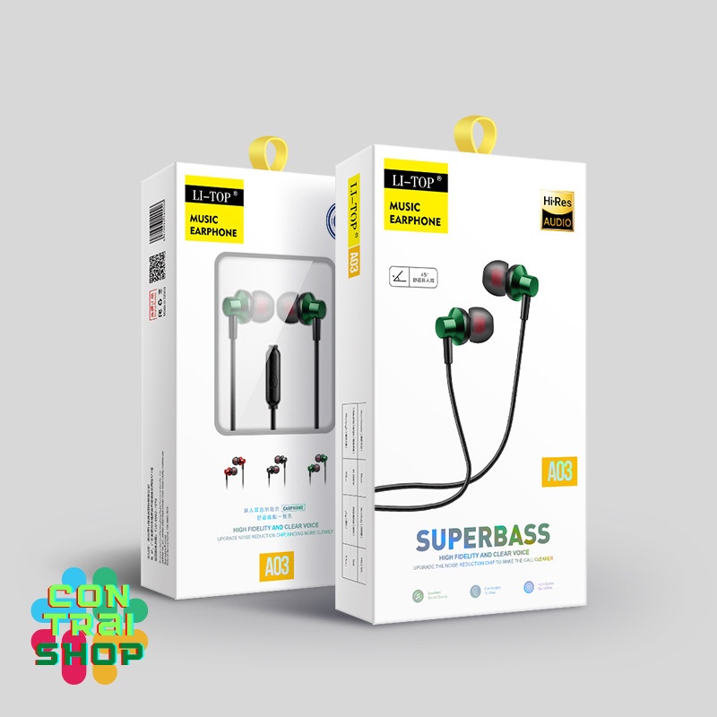 Tai nghe có dây nhét tai chính hãng Li-top A03 chống ồn 3.5mm bảo hành 1 đổi 1 trong 1 tháng