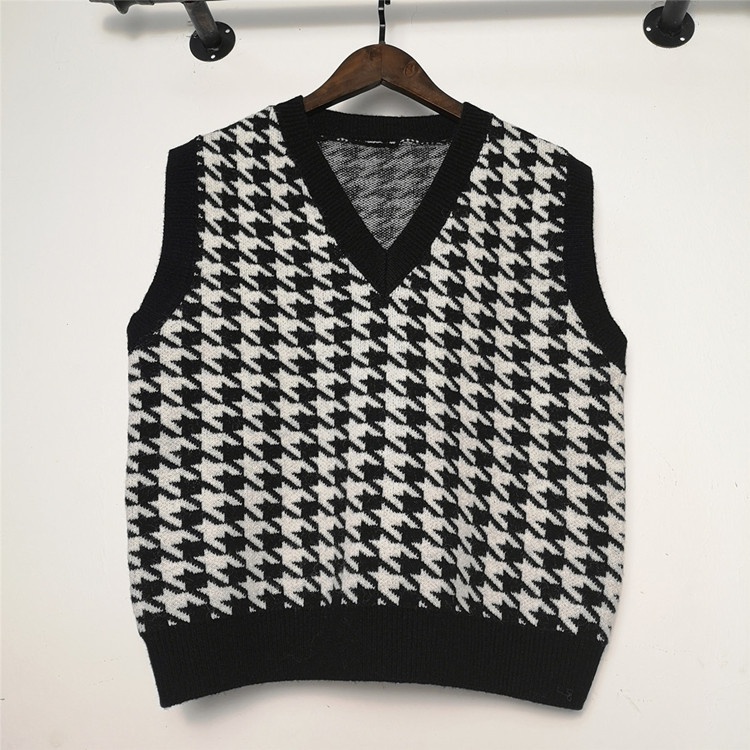 SUXI Áo len cho nữ không tay dáng rộng in hình phong cách Hàn Quốc mới