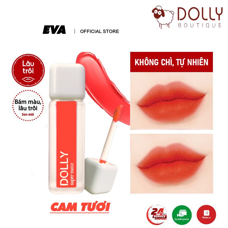 Son kem lì màu cam tươi Dolly super matte, son kem lì không chì bền màu lâu trôi, mua 2 cây tặng 1 hộp đựng cao cấp