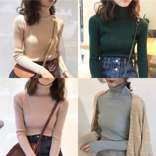 Áo len gân body cổ lọ