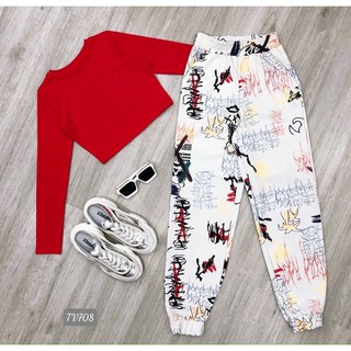 set bộ áo tau dài croptop phối quần phồng bo chân - T5T