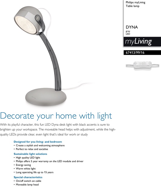 Đèn bàn led Philips Dyna hàng nhập ánh sáng trung tính