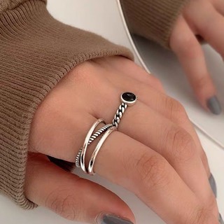 s925 bạc sterling Thái nhẫn chéo ngón trỏ nữ mở thời trang nhẹ nhàng sang trọng cá tính màu đen tinh tế xu hướng