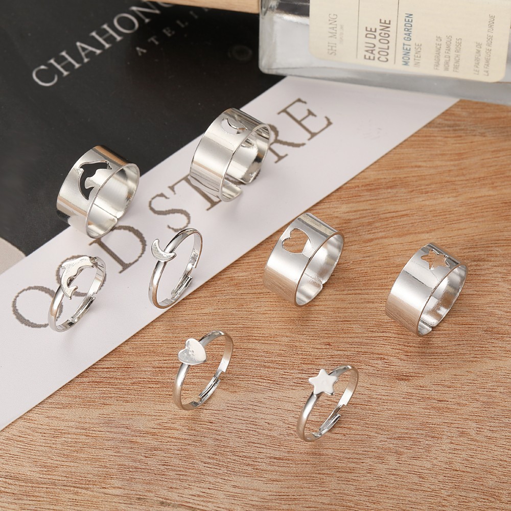 Set 2 Nhẫn Cặp Đôi Hình Trái Tim / Bướm Thời Trang