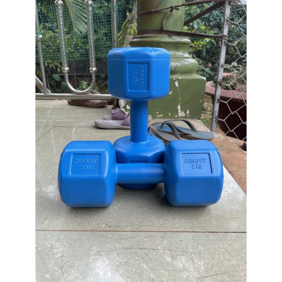 Bộ 2 tạ tay nhựa bát giác Reefit 12kg màu xanh có ruột (2 tạ 12kg, tổng 24kg)