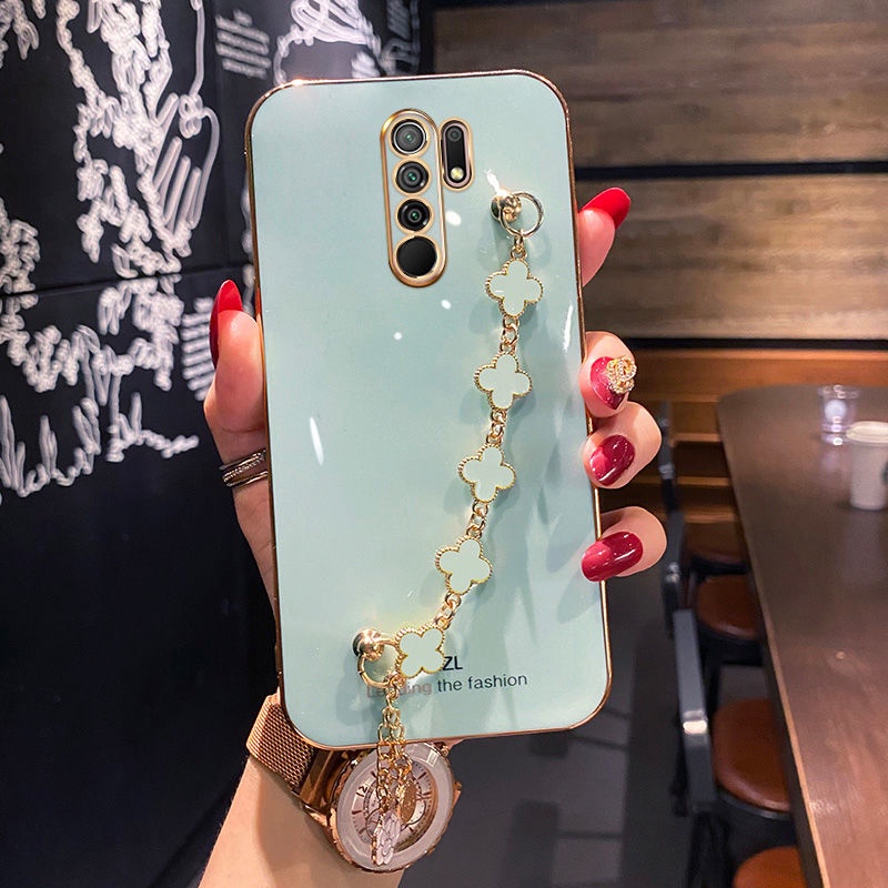 Ốp Điện Thoại Mạ Điện Hình Cỏ Bốn Lá Kèm Dây Đeo Cho xiaomi redmi ntoe11 11pro xiaomi11T xiaomi12 redmi9C redmi8 8A