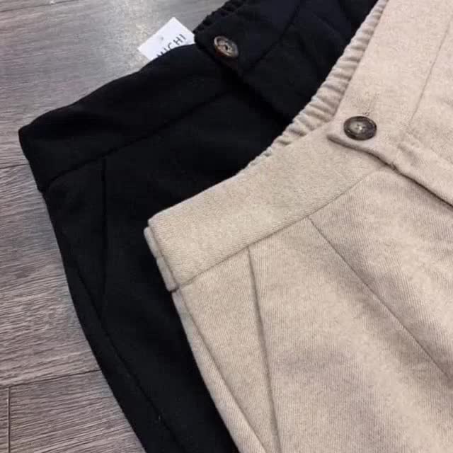 Quần dạ nữ baggy cạp chun sau khóa giữa cao cấp vải dạ tăm mềm mịn Q085 | BigBuy360 - bigbuy360.vn