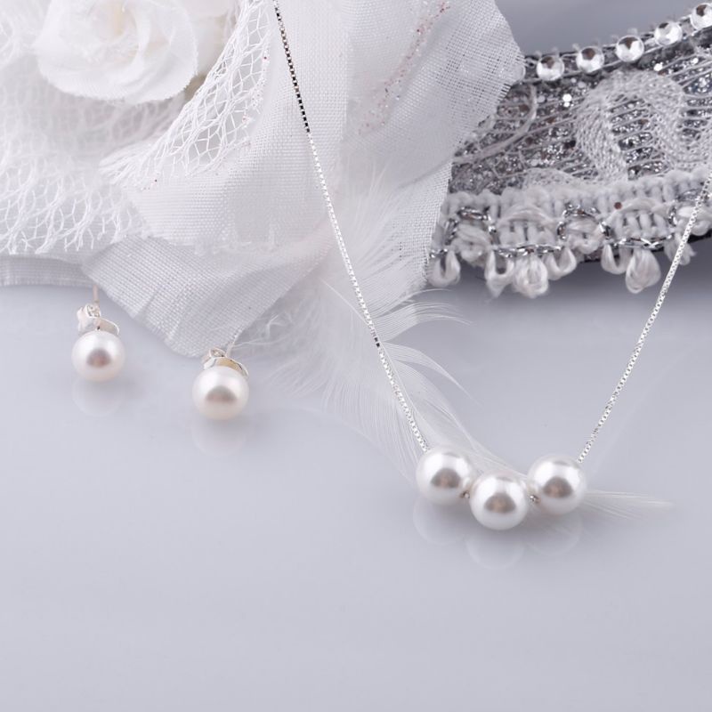 Bộ bông tai dây chuyền đính ngọc cao cấp 🌼 YN JEWELRY
