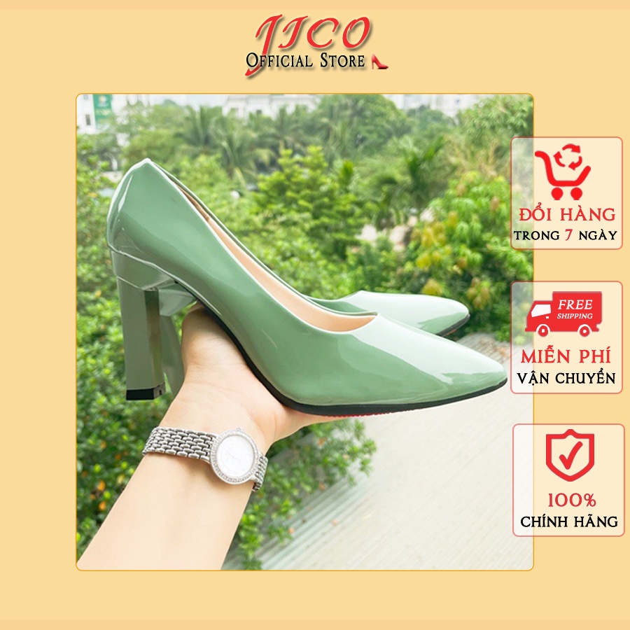 GIÀY CAO GÓT JICO MŨI TRƠN CAO 8 PHÂN MÀU XANH NGỌC LAM -