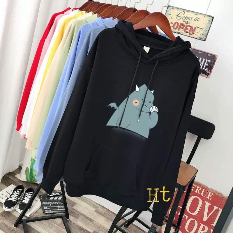 Áo hoodie khủng long uống trà sữa HTH1120