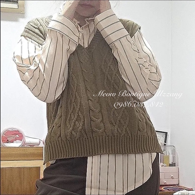 Set áo gile và sơ mi tone nâu tây siêu xinh dễ phối đồ có tách lẻ set phong cách ulzzang kèm ảnh thật