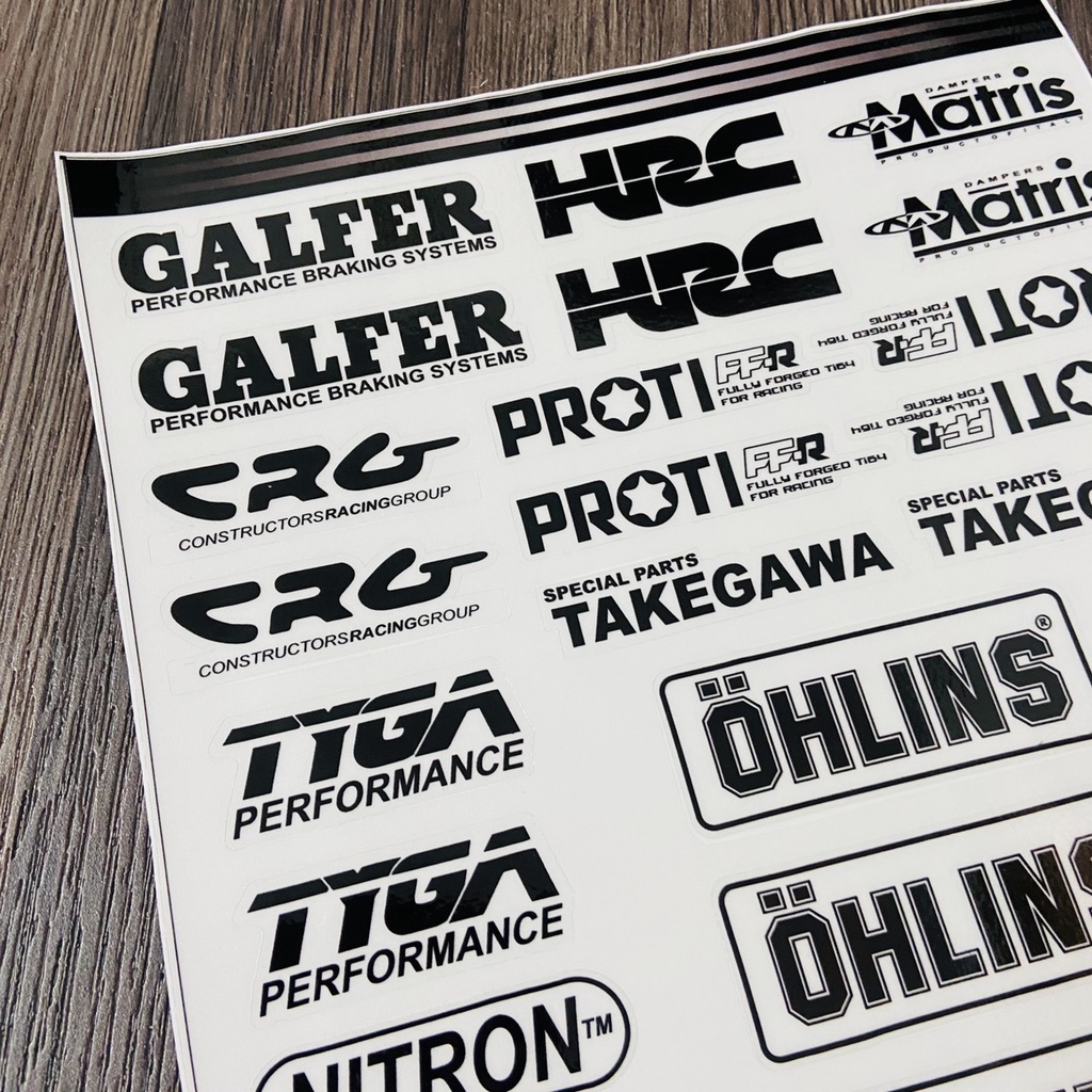 Bộ tem chủ đề HRC, GALFER, MATRIS, TYGA nhiều logo dán trang trí siêu đẹp