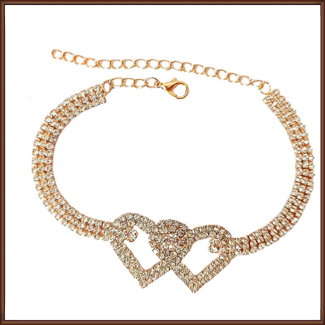 Jaz Women Luxury Double Heart Rhinestone Anklets Bracelet Fashion Beach Barefoot Foot Chain Jewelry Gifts For Girls