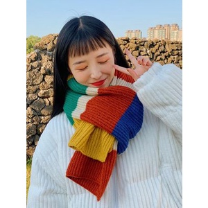 Ins Nhật Bản cầu vồng pha màu đan thô len sợi khăn quàng cổ nữ mùa thu và mùa đông Hàn Quốc thời trang ấm áp Hoang Dã yế