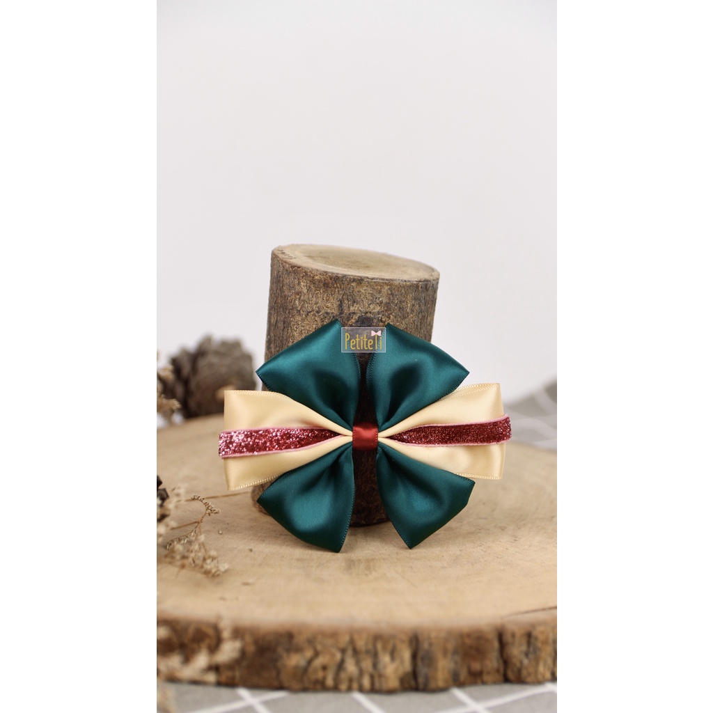 Mẫu nơ GIÁNG SINH - Ruy băng dệt sợi kim tuyến an toàn cho bé - Băng đô THUN cho bé từ 0 tháng - KẸP nơ bọc răng cưa