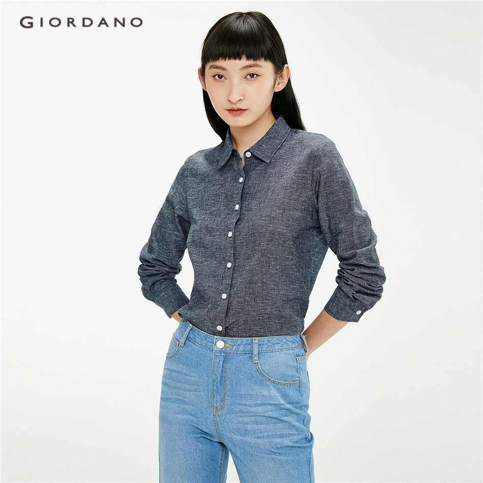 Áo Sơ Mi Giordano 05341476 Vải Lanh Cotton Tay Dài Thời Trang Cho Nữ