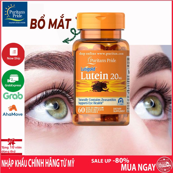 Viên uống bổ mắt, tăng cường thị lực Puritan's Pride Lutigold Lutein 20mg (60 viên)