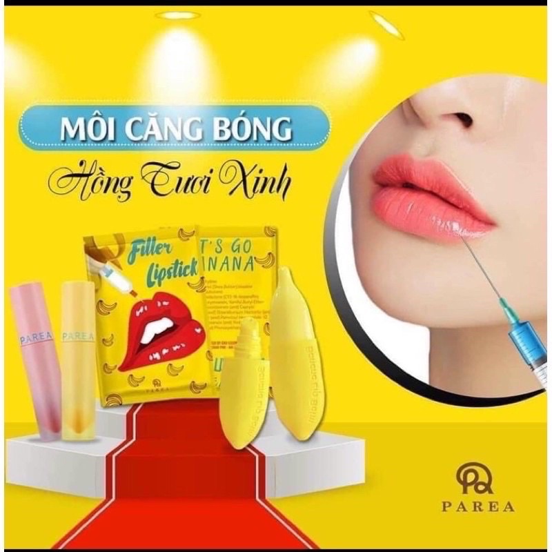 𝗖𝗼́ 𝗦𝗔̆̃𝗡 Son Filler Collagen Chuối Khử Thâm Parea cùng son màu Chu Lipstick, giúp môi căng mọng hồng hào