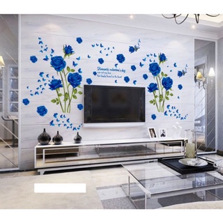 Decal dán tường hoa hồng xanh