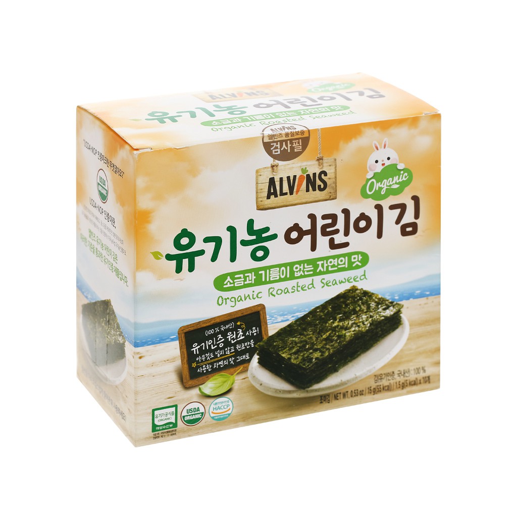 Rong biển hữu cơ cho bé Alvins Organic Roasted Seaweed 15g