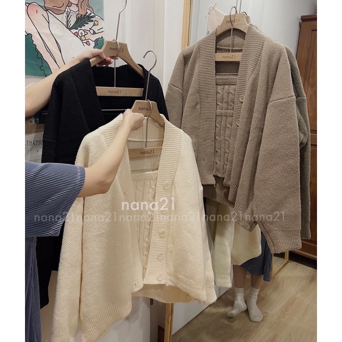 (Ảnh thật) Set áo khoác cardigan kèm áo quây len thừn | BigBuy360 - bigbuy360.vn