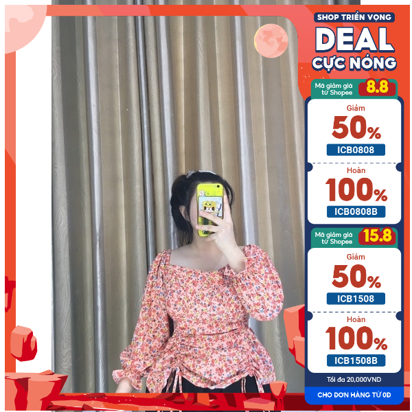 Áo rút hoa nhí Bigsize mặc 2 kiểu xinh xắn 50-75kg. Hình thật Bụ Bẫm shop