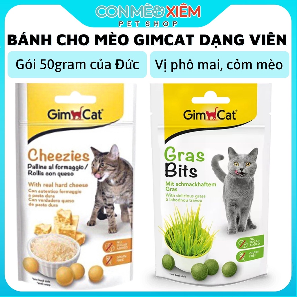 Bánh thưởng cho mèo snack Gimcat 50gr, viên phô mai cheezie cỏ mèo grasbits pouch Con Mèo Xiêm