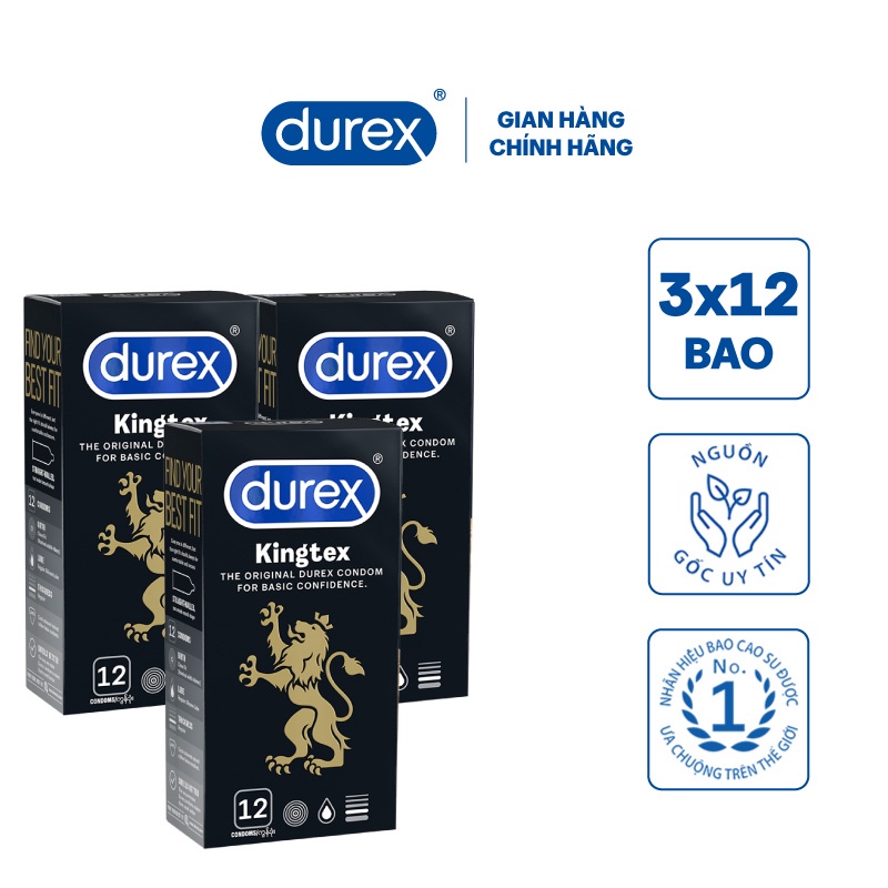 Bộ 2 hộp Bao cao su Durex Kingtex 12s + Tặng 1 hộp cùng loại