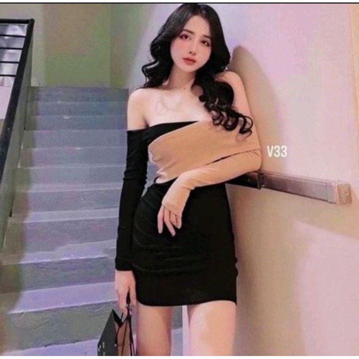 Đầm ôm body kiểu phối 2 màu chất Borip loại 1 không xù lông Cam Kết Hàng Y Hình Kèm Ảnh Thật Chính Chủ (size từ 40-53kg)