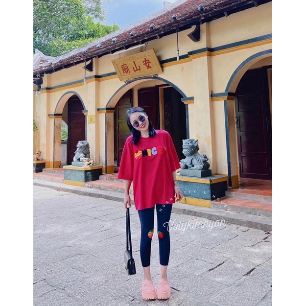 Set áo cotton hình thêu lông xinh xắn quần ôm hàng cao cấp