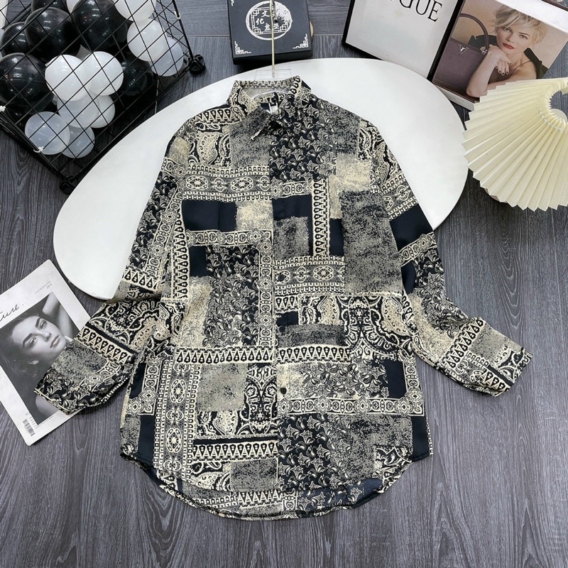 Áo sơ mi lụa họa tiết cao cấp _ Form dài Hàng loại 1