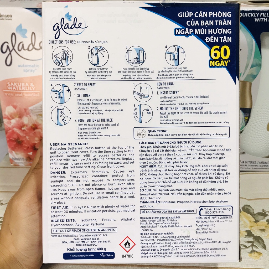 Máy xịt thơm phòng tự động Glade 3in1